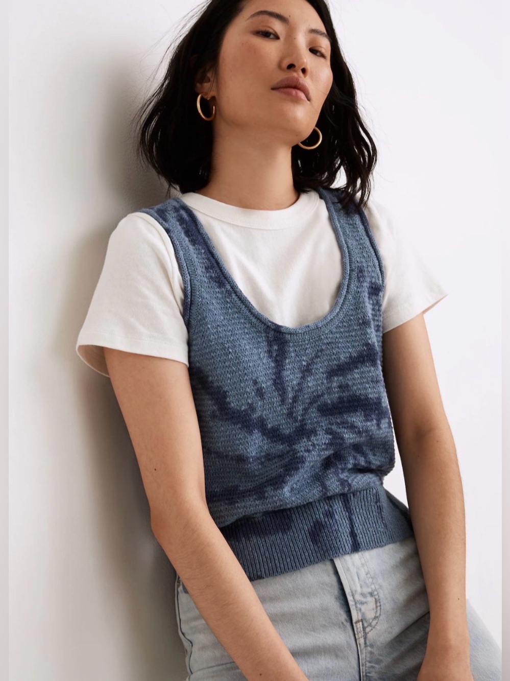 Madewell Tie-Dye Fairview Sweater vest cropped knit cotton boho bohemian XL